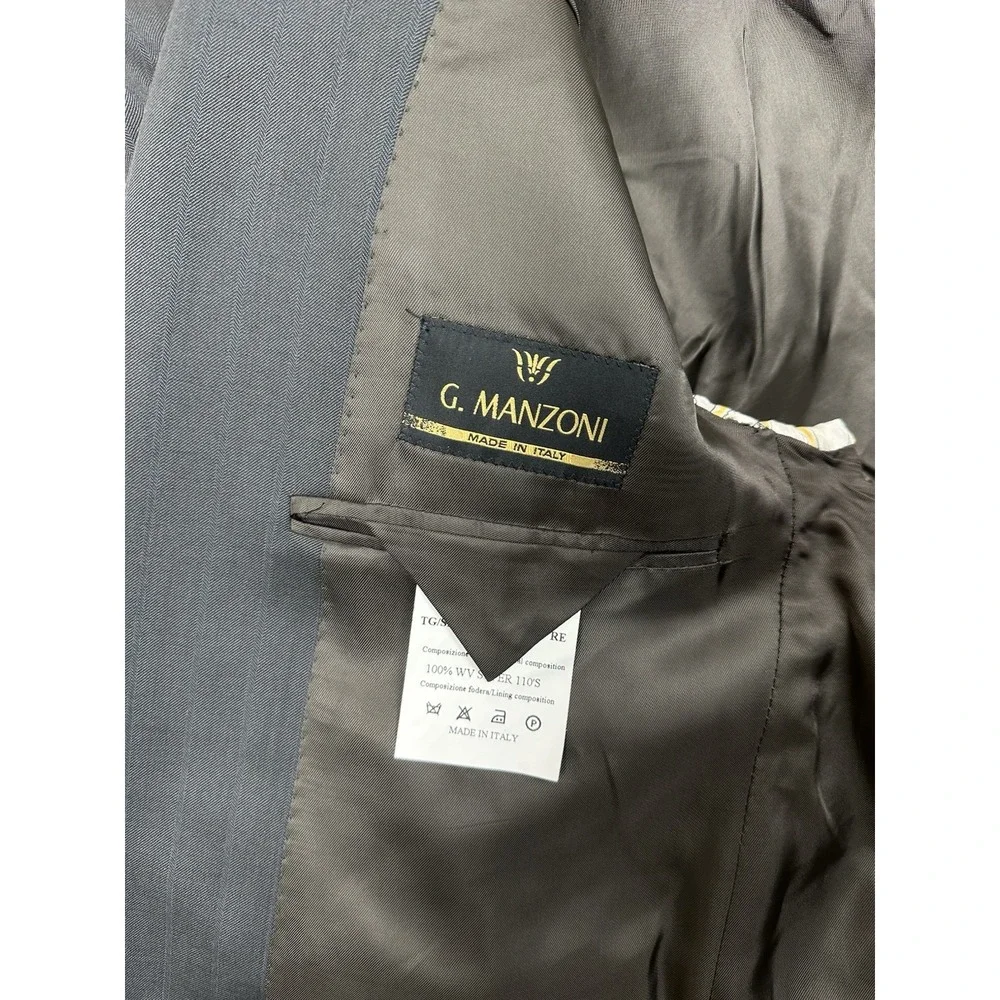 G. Manzoni Mens Gray Blazer Jacket Reda Super 110 2-Button striped Wool 40R